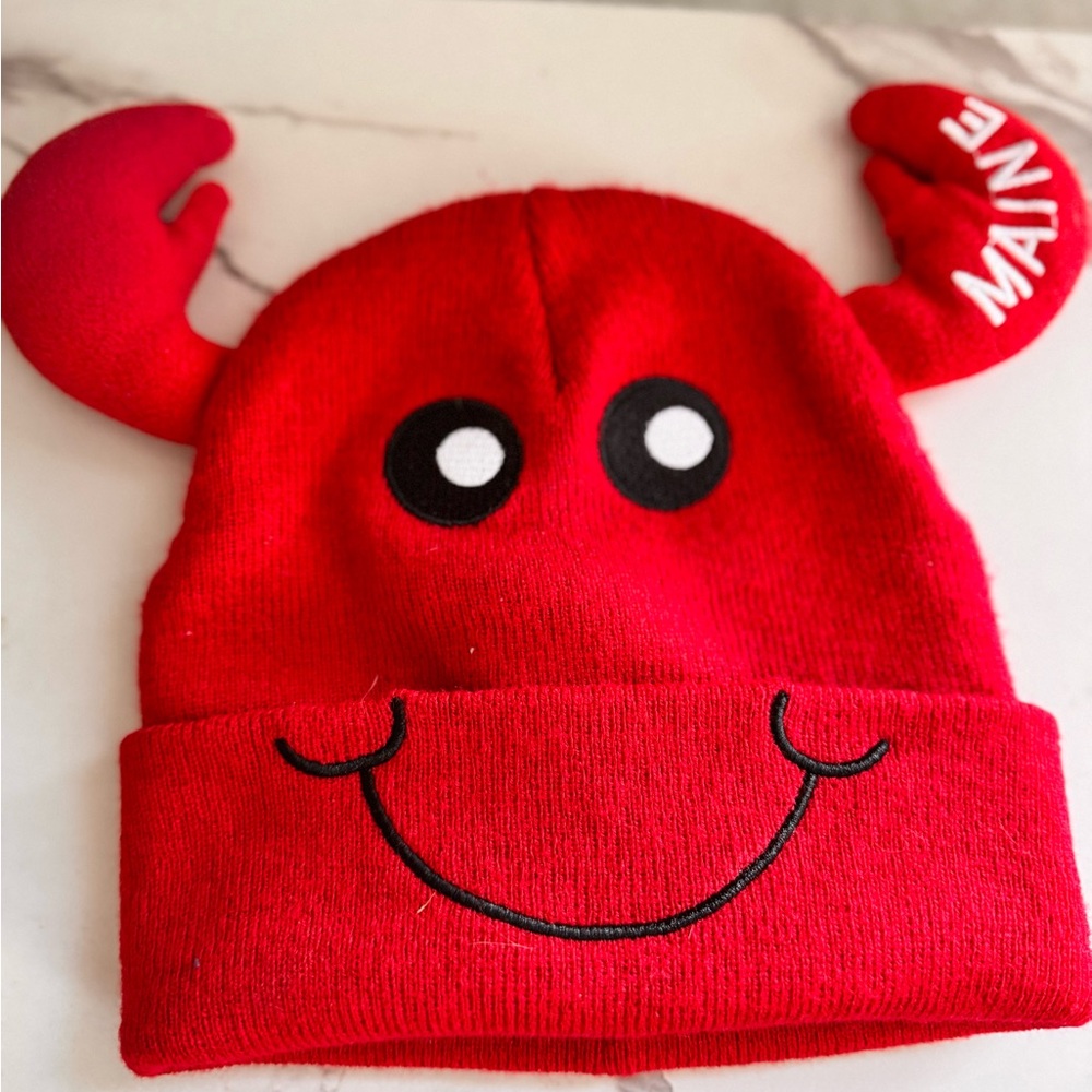 Red LobsterBeanie with Claw Design and Maine accent